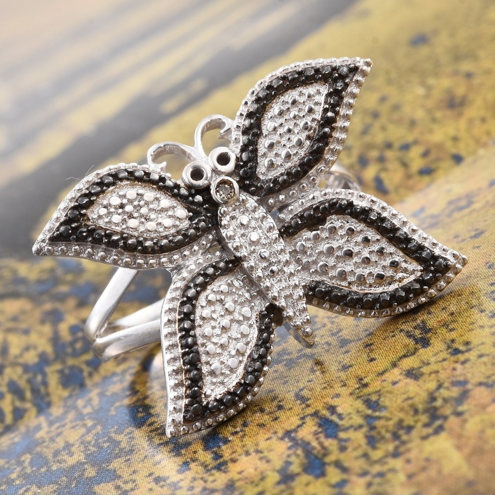 Champagne Diamond Accent & Platinum Butterfly Ring